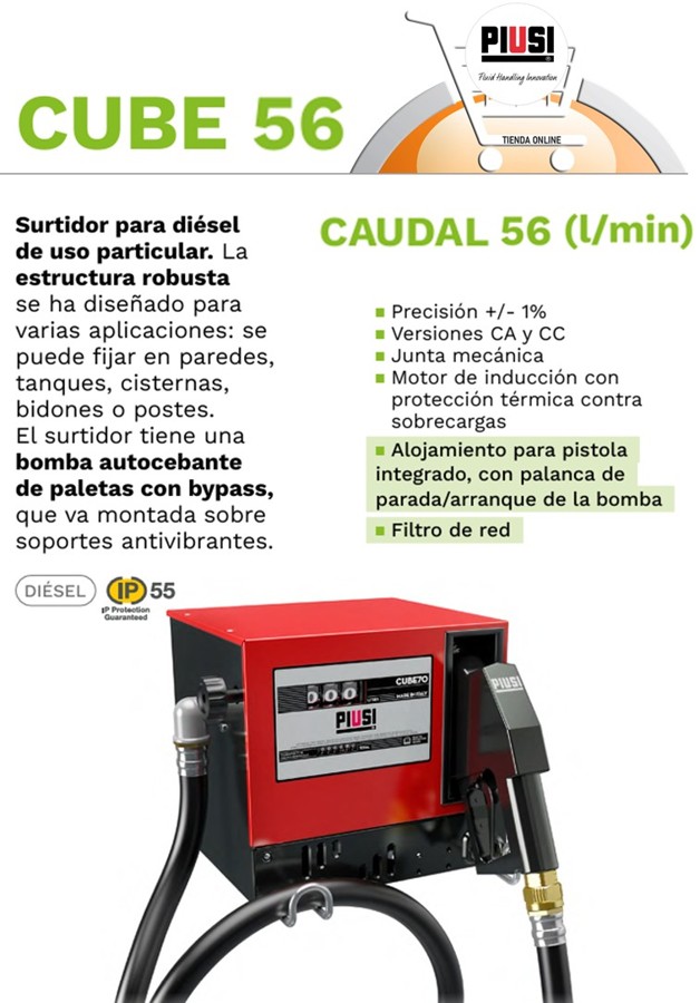 Surtidor mecanico para repostaje de gasoleo Cube 56/33 Piusi