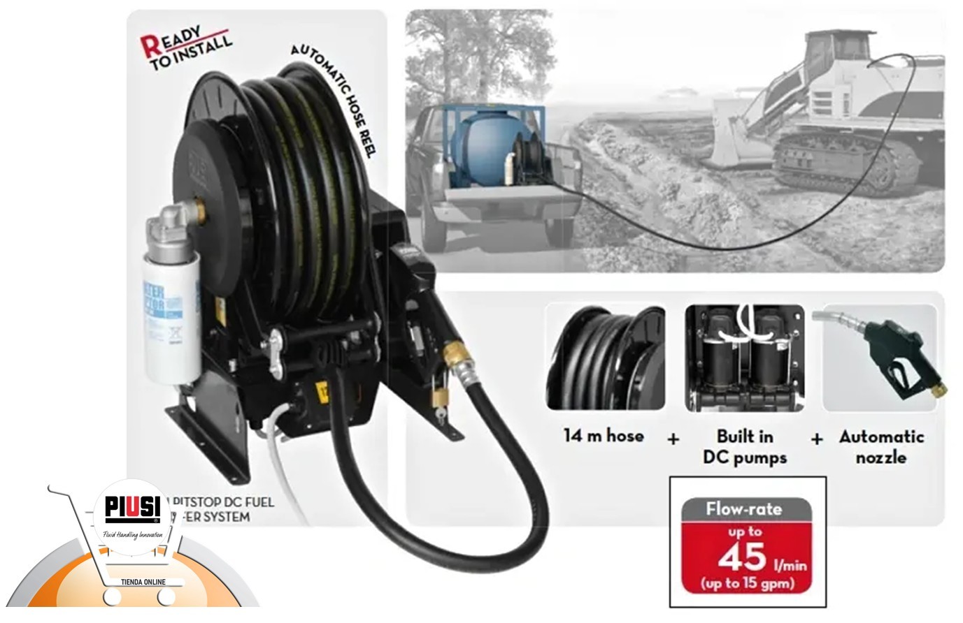 Unidad de suministro de gasoil a bateria portatil PITSTOP 12V Piusi F00212000